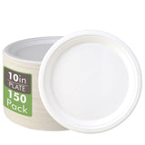 Vplus 150 Pack Compostable Disposable Paper Plates 10.25 inch Super Strong Paper Plates 100% Bagasse Natural Biodegradable Eco-F