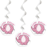 Unique Baby Shower Elephant Hanging Swirl Decorations, 26Inch, Pink