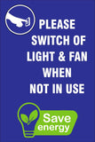 MOREL SELF Adhesive Switch Off Fan Sticker Blue 22x15CM for Home,Office, Hospital,School Pack of 1
