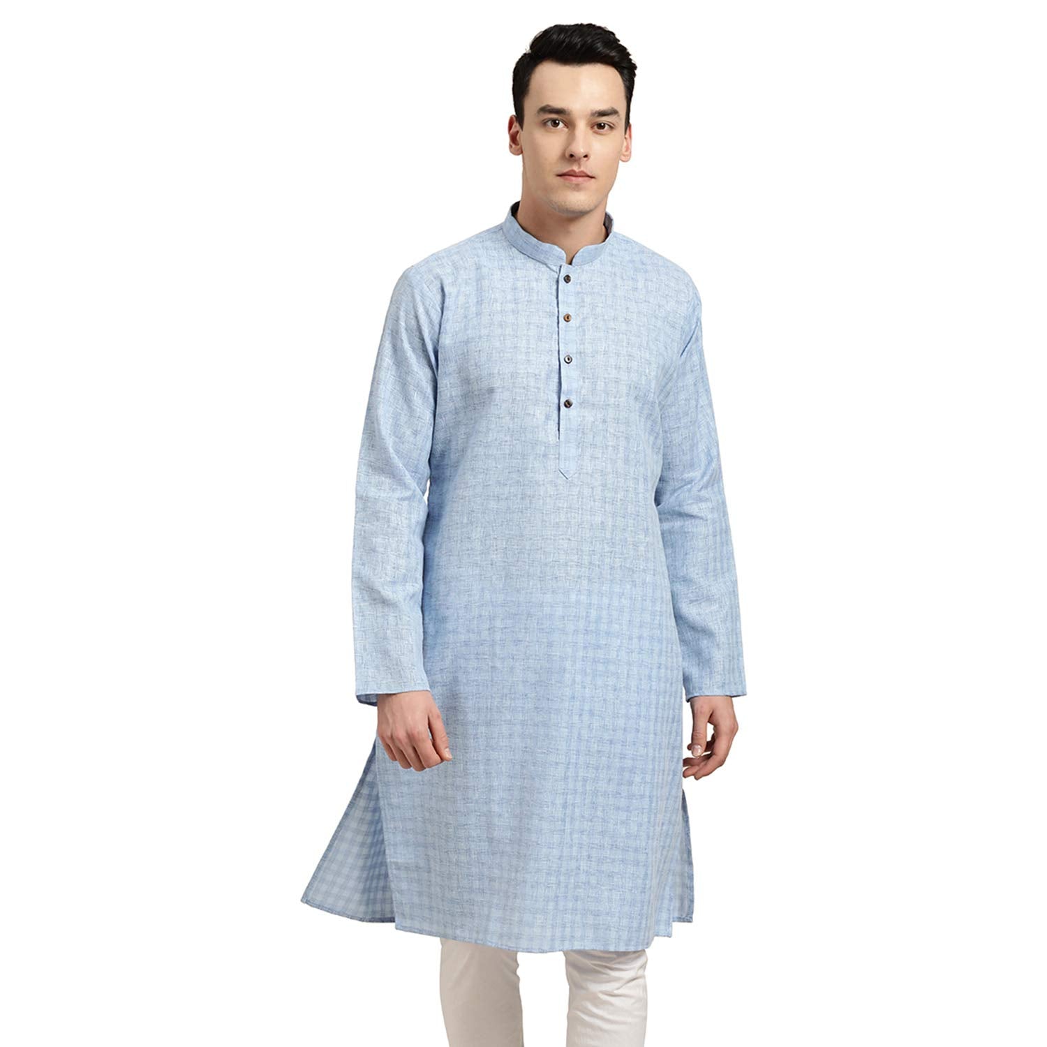 Sojanya (Since 1958 Men'S Cotton Linen Blue Checked Only Long Kurta Size: 42