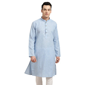 Sojanya (Since 1958 Men'S Cotton Linen Blue Checked Only Long Kurta Size: 42
