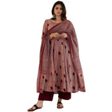 Anni Designer Women'S Rayon Blend Printed Anarkali Kurta With Pant & Dupatta (Prisha Wine_Xxl_Wine_Xx-Large),Wine,2XL