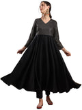 Anni Designer Women'S Viscose Rayon Mukaish Work Anarkali Kurta With Pant & Dupatta (Park Black_M_Black_Medium),Black,M