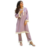 Anni Designer Women'S Rayon Viscose Straight Yoke Design Lace Kurta With Pant (Khedaram Purple_Xl_Purple_X-Large),Purple,XL