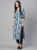 Gosriki Women'S Cotton Blend Straight Printed Kurta With Pant (Dania Blue-Gs_S_Blue_Small),Blue,,B0BT4SJYD4