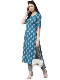 Anni Designer Women'S Cotton Blend Printed Straight Kurta With Pant (Shagun-Blue_S_Blue_Small),Blue,S