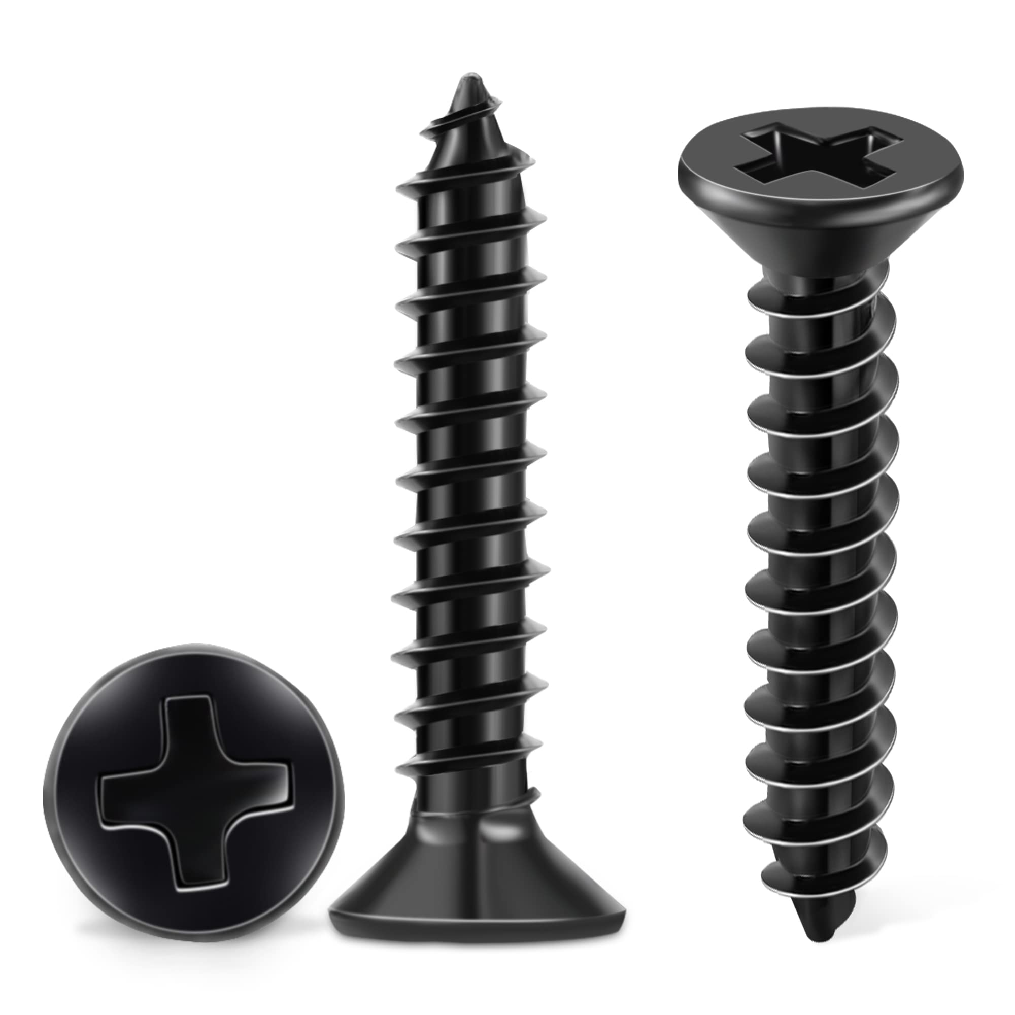 100 PCS #8 X 1-1/2 inch Black Oxide Coated Flat Head Phillips Wood Screws, Stainless Steel 18-8 (A2) Fully Threaded 8 X 1-1/2'' 