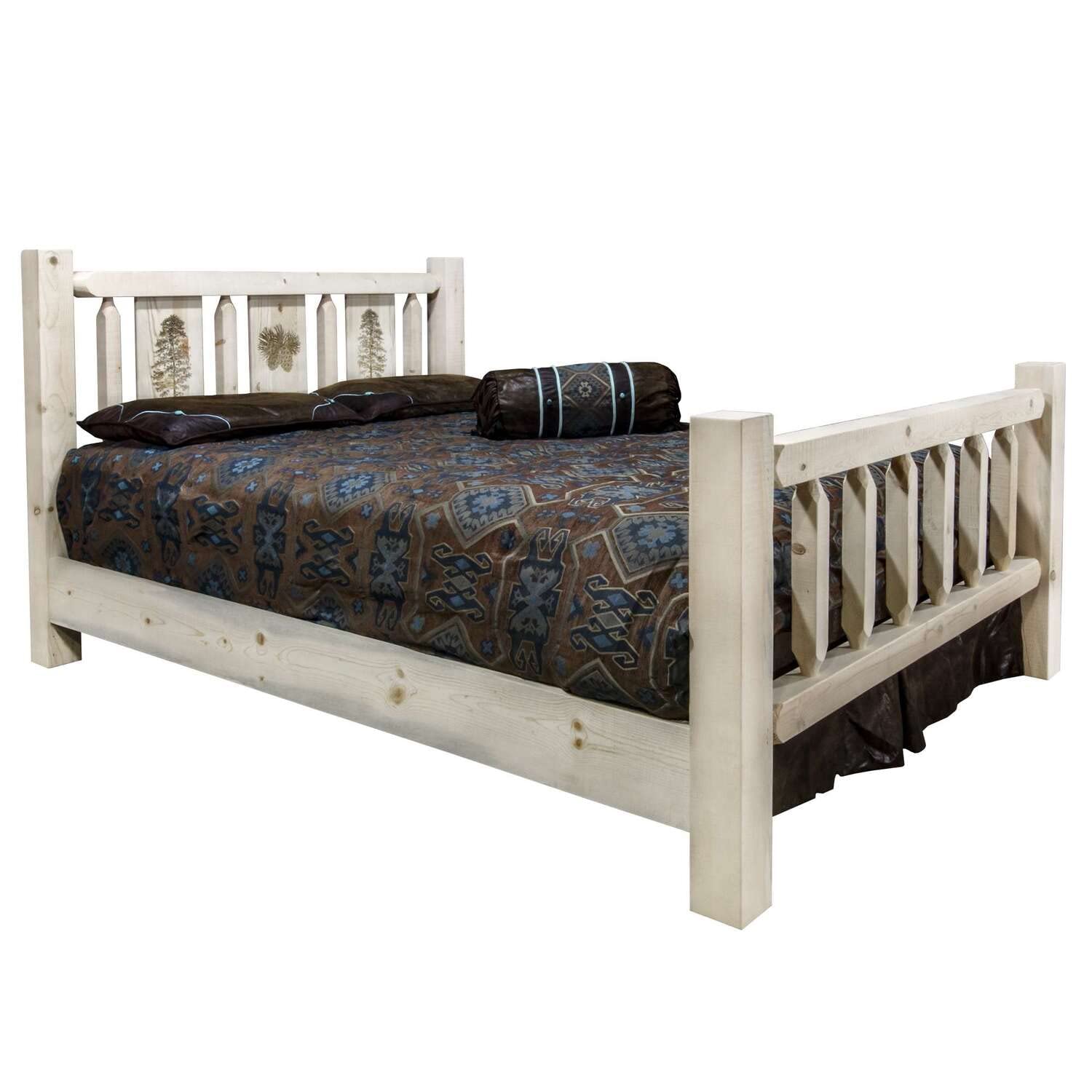 Montana Woodworks Pine Tree Design Laser Engraved Bed (King: 94 In. L X 80 In. W X 47 In. H (199 Lbs.))