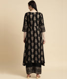 Rangita Black Rayon Printed A-Line Kurta With Palazzo | Kurta Set For Women_M