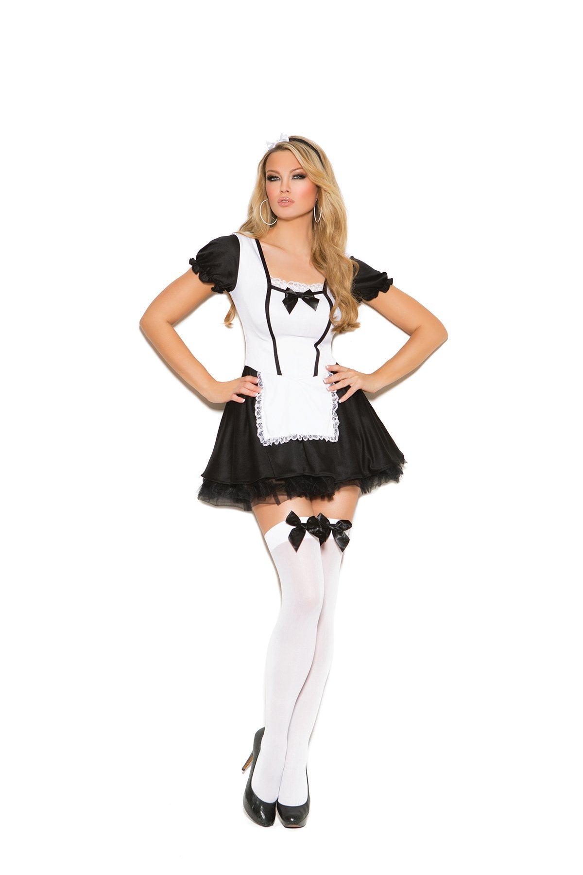 (Wd) Opaque Thigh Hi W/Satin B White O/S