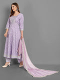 Anni Designer Women'S Cotton Blend Embroidered Regular Kurta With Pant & Dupatta (Hitmyn-Purple Small),Purple,S,,,