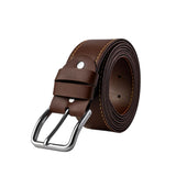 Celed Premium Leather Belt, Black With Yellow Stitching, Classic Buckle Design, Silver Hardware (Brown)