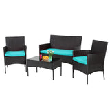 4 Pieces Conversation Set Modular Outdoor Furniture Set Water Resistant Patio Wicker Furniture Set with 3 Rattan Chairs 1 Temper