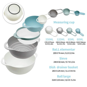13 Pcs Mixing Bowls Set- RV Camping Accessories Set, Apartment Kitchen Gadget Easy Storage, Inculding Measuring Cups Colander Si