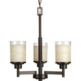 Alexa Collection 3-Light Etched Umber Linen with Clear Edge Glass Modern Chandelier Light Antique Bronze