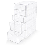 Prsildan Acrylic Drawer Makeup Organizer with 5 Drawers, Hair Accessories Organizer, Office Desk Organization, Clear Stackable S
