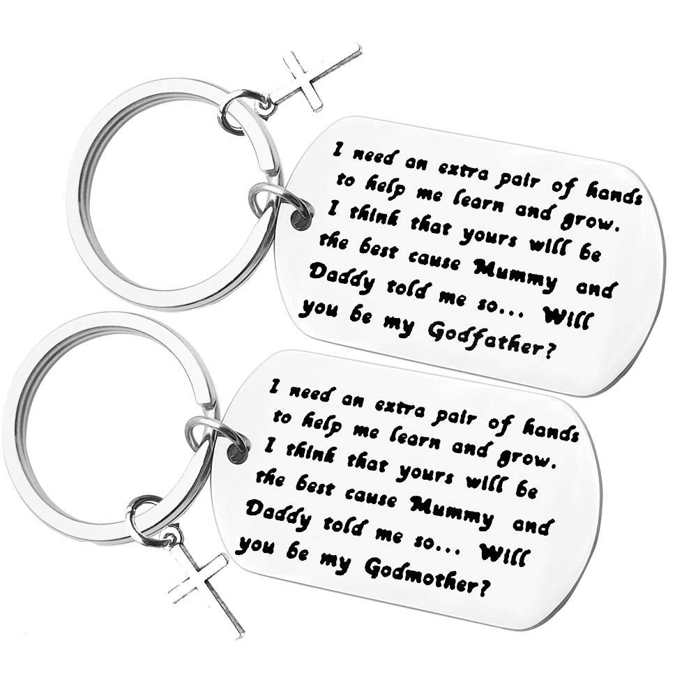 Nekoki Godparents Gifts from Godchild Will You Be My Godfather/Godmother Keychain Set Godmother Keychain Godfather Keychain Chri