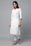 Aurelia White Solid Cotton Rayon Blend Regular Kurta White L