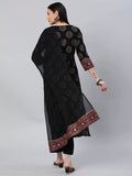 Anni Designer Women'S Cotton Blend Printed Straight Kurta With Pant & Dupatta (Nov-Black-Nw_L_Black_Large),Black,L,Cotton Blend,Regular,Dupatta