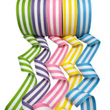 USA | American Made 7/8 Pastel Blue, Yellow, Pink, Purple, and Green Taffy Striped Grosgrain Ribbon Spring Combo Pack - 30 Yards