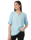 Fyltr Women'S Fashion V-Neck Top With Roll-Up Sleeves,Happy Hue Blue,Happy Hue Blue,Xl