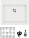 Karran QT-820 Top Mount 25 in. Single Bowl Quartz Kitchen Sink Kit in White