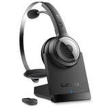 LEVN Wireless Headset with Mic for Work, Wireless Headset (Charging Base, Noise Cancelling & Mute Button), Long Battery Life, Bl