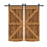 44 in. x 84 in. K Series Walnut Stained DIY Wood Double Bi-Fold Barn Doors with Sliding Hardware Kit
