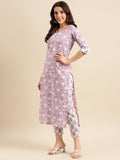 Anni Designer Women'S Cotton Blend Straight Printed Kurta With Pant & Dupatta (Ratnapriya Purple-Nwg_Xl_Purple_X-Large),Purple,XL,Cotton Blend,Regular,