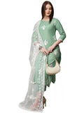 Anni Designer Women'S Cotton Blend Straight Embroidered Kurta With Palazzo & Dupatta (Coin Pista_M_Pista_Medium),Pista,M