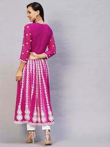 Gosriki Women'S Georgette Chikankari Embroidered Anarkali Kurti (Kari Pink-Gs_L_Dark Pink_Large),Pink,,B0C5RXFKBX