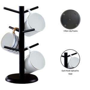 Dorhors Mug Tree,Mug Hanger Stand,Coffee Cup Holder with 6 Hooks,Wood Coffee Mug Holder for Counter,Coffee Bar Accessories and D
