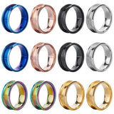SUNNYCLUE 1 Box 12Pcs Inlay Ring Blanks Stainless Steel Ring Blanks Size 8 Grooved Ring Core Black Blue Rose Gold Round Empty Ri