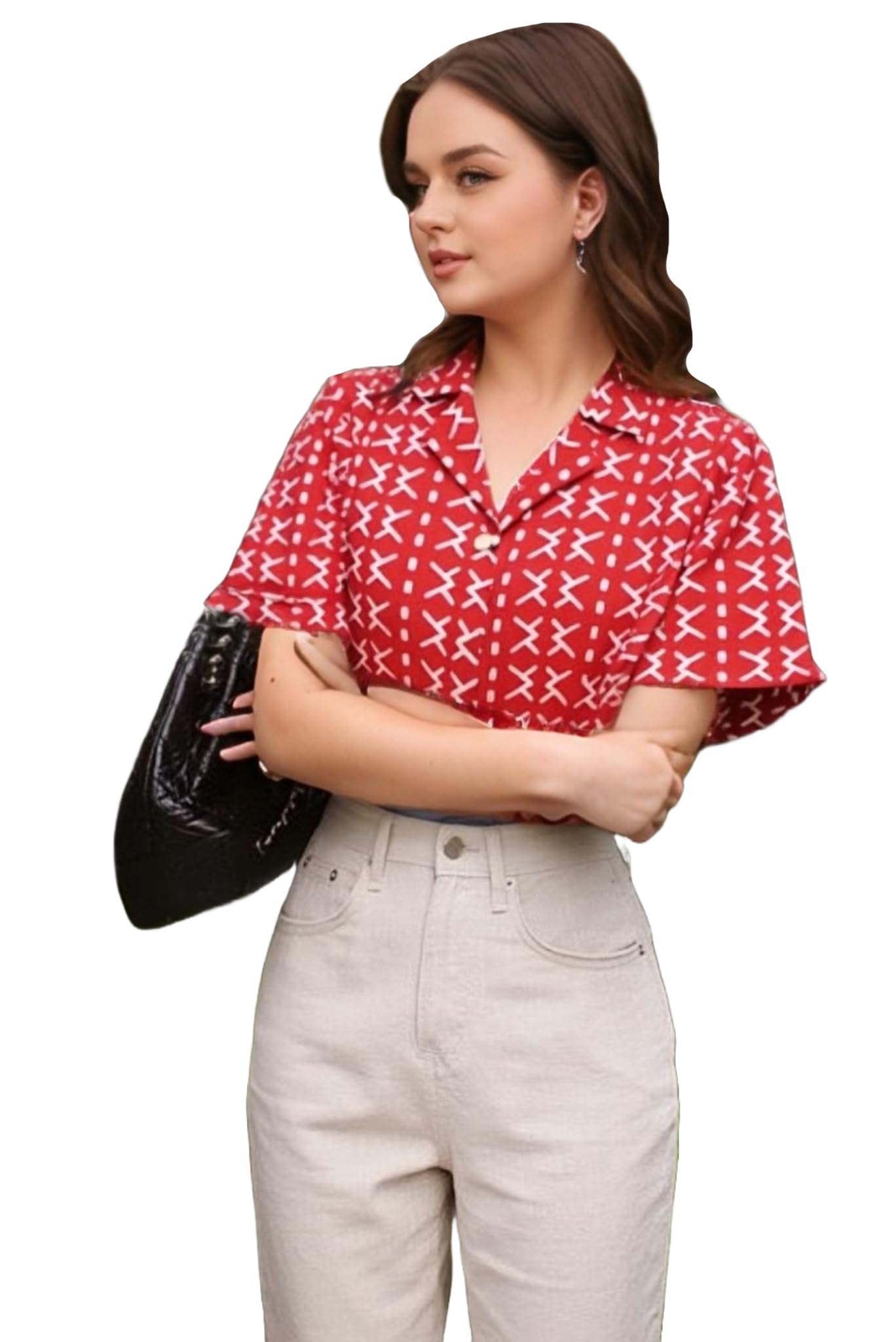 Anni Designer Women'S Tunics Tops Rayon Viscose Printed Short Shirt For Women (Chhabi Red_M_Red_Medium),Red,M