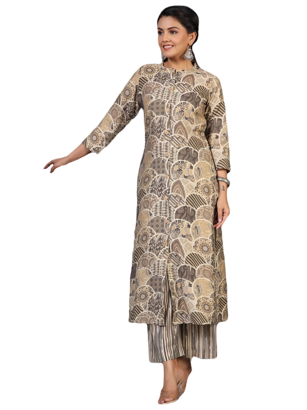 Anni Designer Women'S Rayon Blend Straight Printed Kurta With Pant (Later Grey_S_Grey_Small),Grey,S