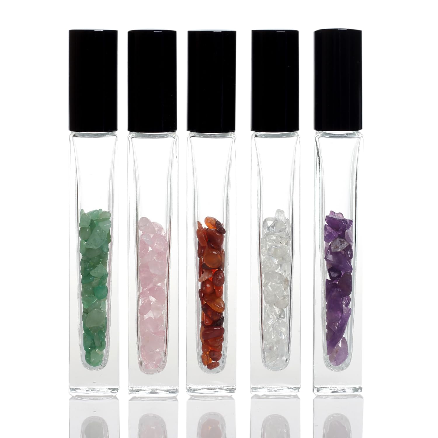 10ml Gemstone Roller Square Bottles Refillable Roll On Bottles Healing Crystal Chips Inside For Perfumes Aromatherapy Oils 5pack