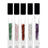 10ml Gemstone Roller Square Bottles Refillable Roll On Bottles Healing Crystal Chips Inside For Perfumes Aromatherapy Oils 5pack