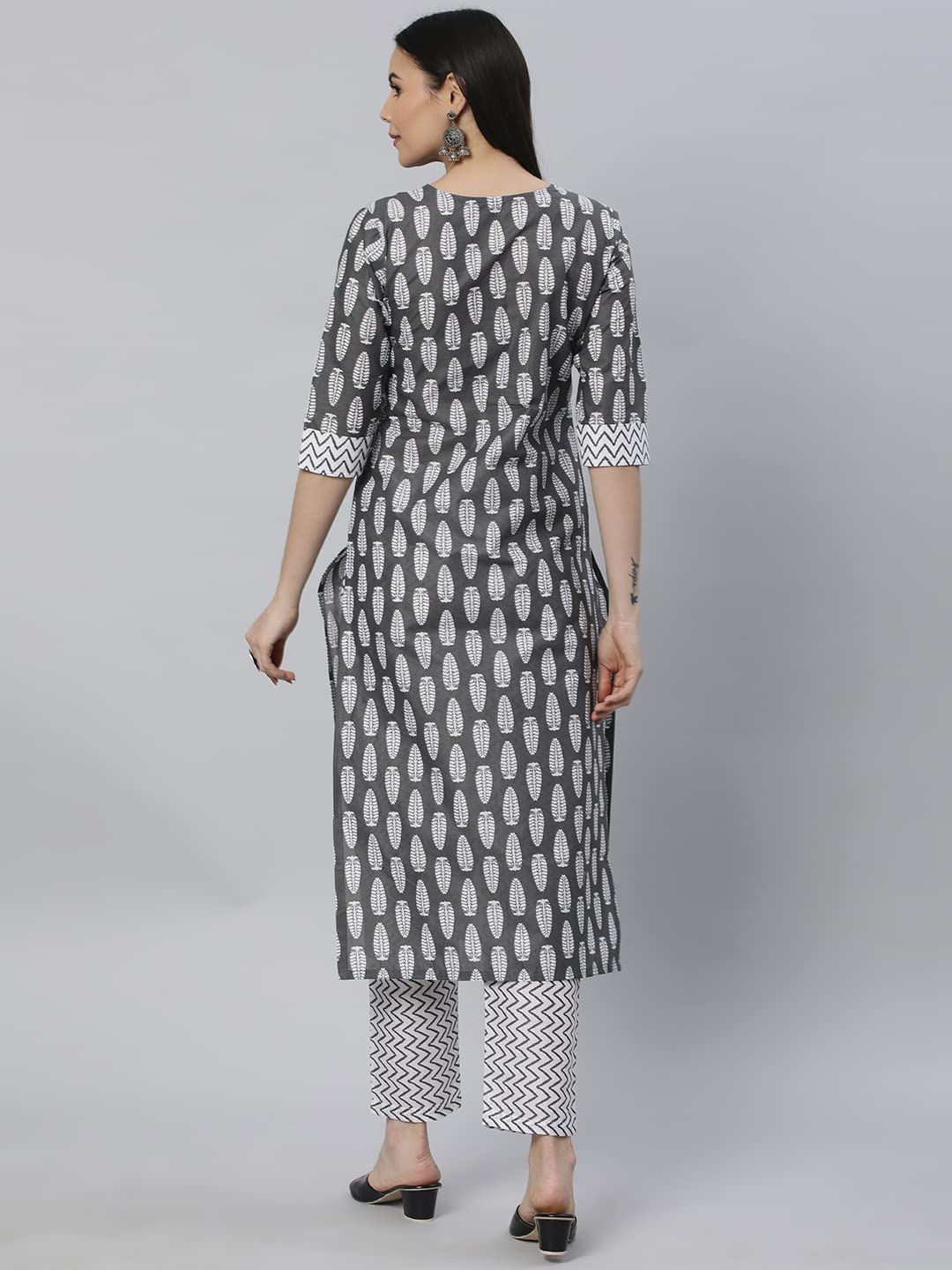 Anni Designer Women'S Cotton Blend Floral Straight Kurta With Pant (Danapa Grey-Nw Medium),Grey,M,Cotton Blend,Danapa Purple-FBF001_078,