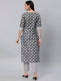 Anni Designer Women'S Cotton Blend Floral Straight Kurta With Pant (Danapa Grey-Nw Medium),Grey,M,Cotton Blend,Danapa Purple-FBF001_078,