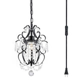 RAYMALUX Plug in Chandelier Hanging Lignt with Plug in Cord ON/Off Switch,Mini Black Chandelier Ceiling Light Fixture for Bedroo