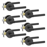 FILTA 6 Pack Black Door Handles Interior Passage Door Handle Knurled Keyless Door Levers Matte Black Handle for Bathroom Bedroom