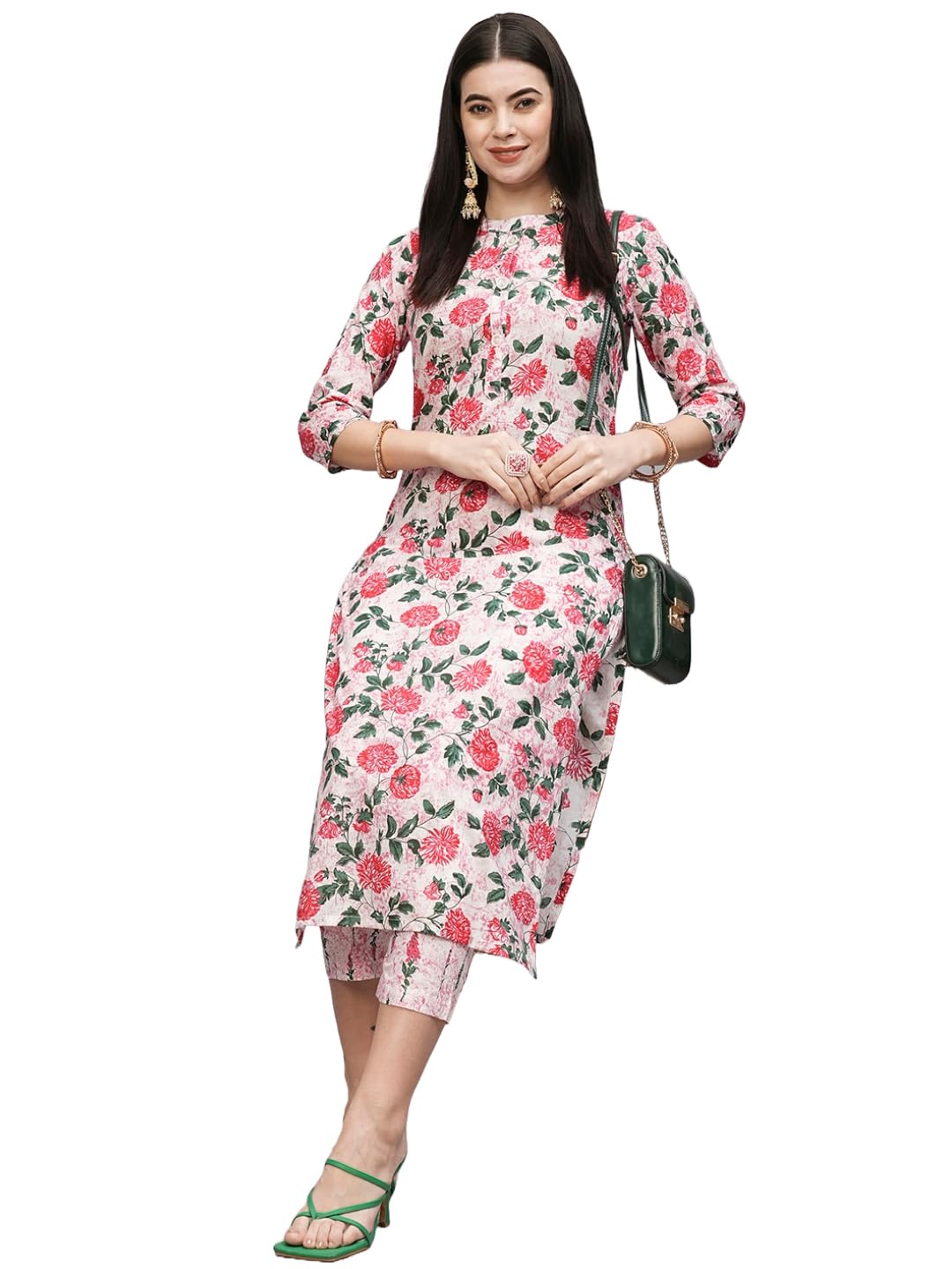 Gosriki Women'S Cotton Blend Straight Printed Kurta With Pant (Dafiya Peach-Gs_L_Peach_Large),Peach,,B0CSG5NZH2