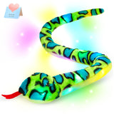 Houwsbaby 40'' Green Realistic Light Up Snake Stuffed Animal Snake Plush Toy Glowing Up Stuffed Animal for Practical Jokes,Playt