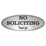 Oval No Soliciting Sign (Brushed Silver) Small