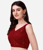 Pujia Mills Women'S Georgette Sipali Sequin Work Sleeveless Blouse (Maroon, 38)