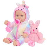 ZITA ELEMENT 12 Baby Doll with Rainbow Pony Style Clothes Gift Box Set, Rabbit, Pacifier, Feeding Bottle. Toddler Age 3+ Hallowe