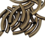 100pcs Curved Noodle Tube Loose Beads 25mm Long Spacer Connector Antique Bronze Plated Brass Metal for DIY Craft Jewelry Making 