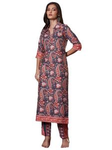 Anni Designer Women'S Rayon Viscose Straight Printed Kurta With Pant (Nishu Red-Vks01_L_Red_Large),Red,L
