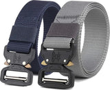 Tpm Tactical Belt For Men, Heavy Duty Military Style Nylon Web Belt With Quick Release Metal Buckle, Navy Blue And Gray, 2Pack