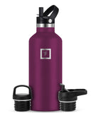 IRON FLASK Camping & Hiking Hydration Canteens - 3 Lids (Narrow Straw Lid) Leak Proof Vacuum Insulated Stainless Steel - Hot & C